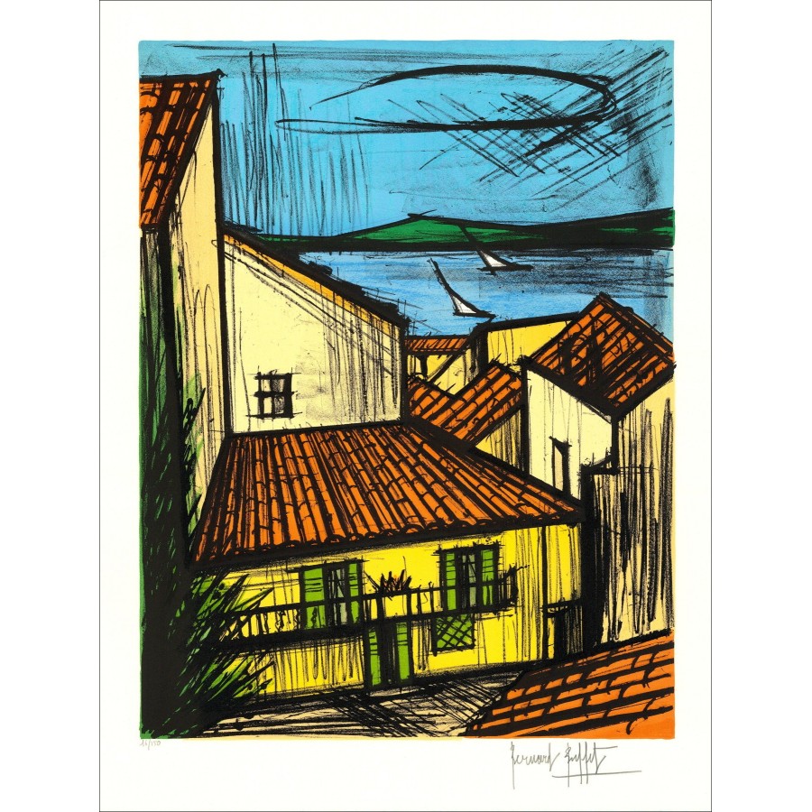 Bernard Buffet - Saint Tropez, Originalsignale Lithographie