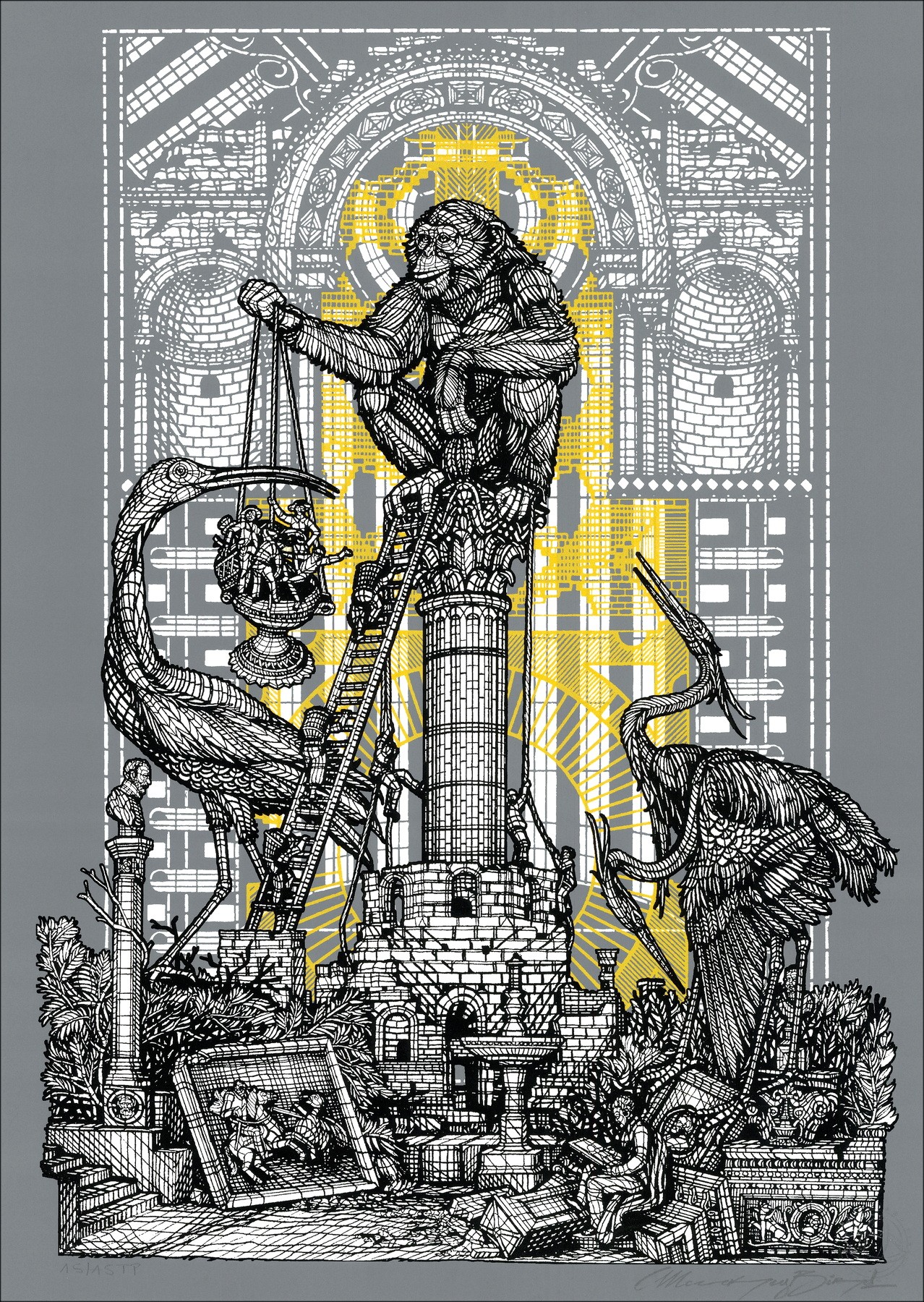 Monkeybird Original Screen Print with 24 Carate Gold om te kopen - Siméon 2020