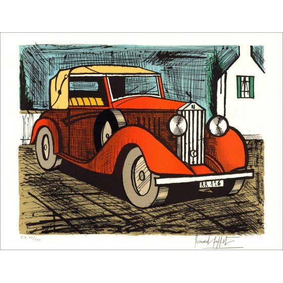 Bernard Buffet – Rolls Royce 1926 rojo, litografía original firmada