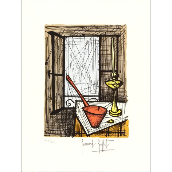 Bernard Buffet – Lampada a olio, litografia originale firmata, 1986