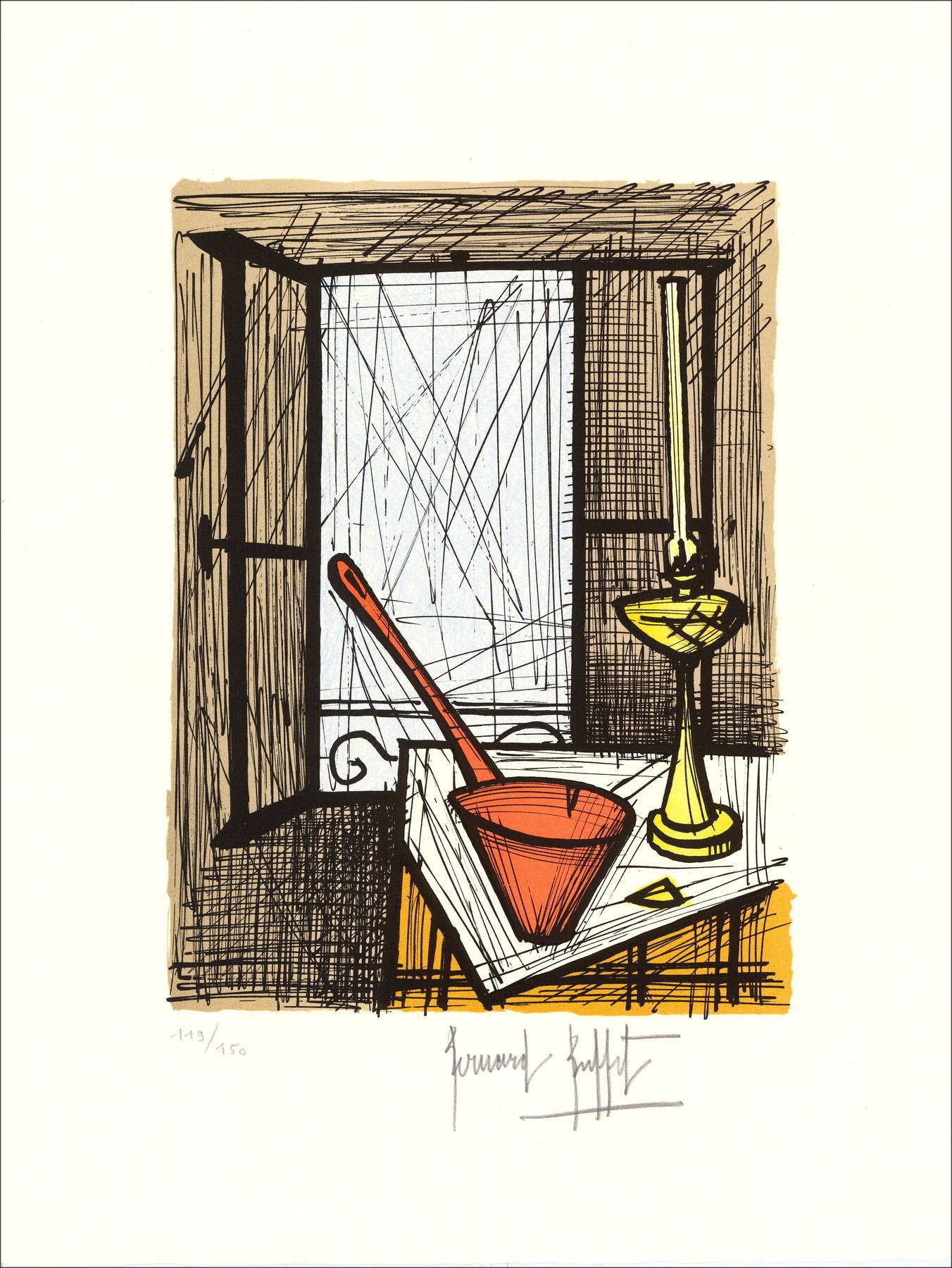 Bernard Buffet – Oil lamp, original lithography signed, 1986