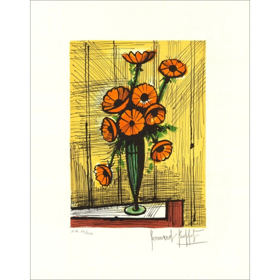 Bernard Buffet – Fiore di preoccupazioni, litografia originale firmata