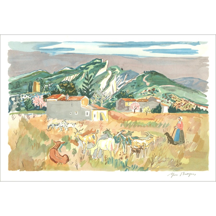 Yves Brayer: Litografia originale "Vista della Provenza, Mas"