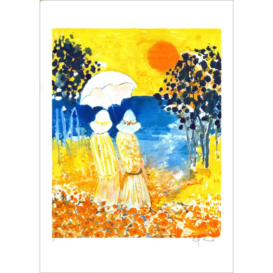 Willering Epko – Jeunes filles à l'ombrelle, lithographie