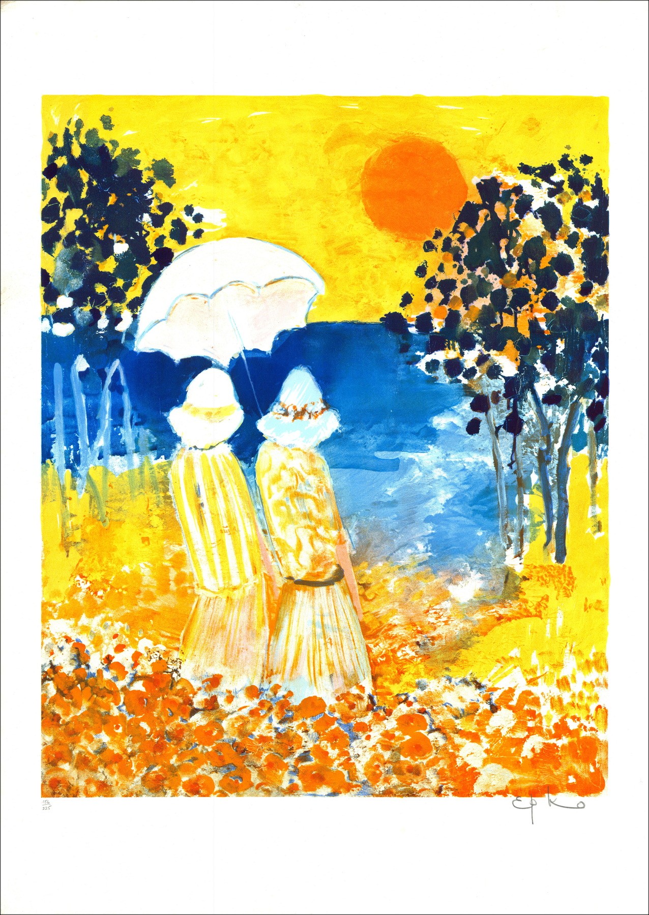 Willing EPKO - junge Mädchen im Regenschirm, Lithographie