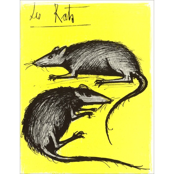 Bernard Buffet - Litografía original "Las ratas" 26x20cm - 1978