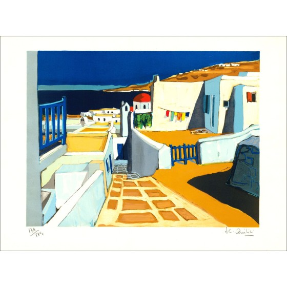 Jean-Claude Quilici - Lithographie "Griechenland, Ansicht von Mykonos"