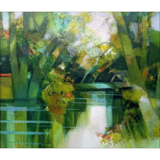 HILAIRE Camille - Olio su tela "Reflet d'automne" 55x46cm (10F)