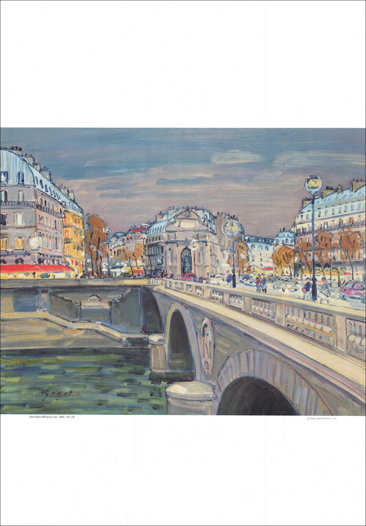 GODET Pierre - Affiche "Pont Saint-Michel le soir" 68x48cm