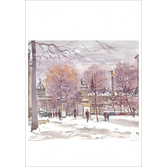 LEGSSENNE Jean - Cartellone "Neve Piazza del Chatelet" 68x48cm