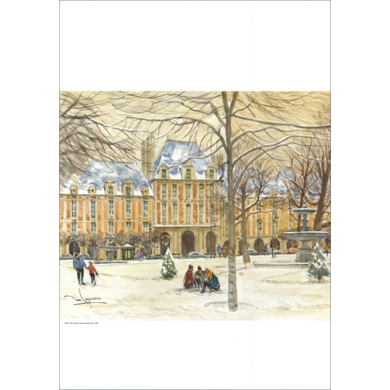 Leysenne Jean - Poster "Place des Vosges onder de sneeuw" 68x45cm