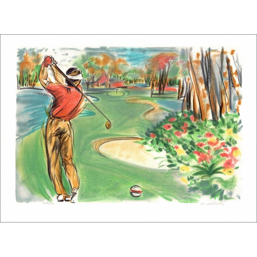 Michèle-Lachs - Original-Lithographie "Golfer, der Ansatz"