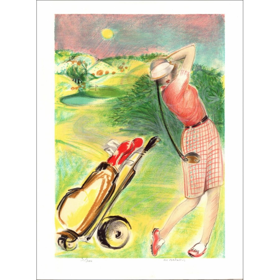 Michèle-Lachs - Original-Lithographie "Golfer, Swing"