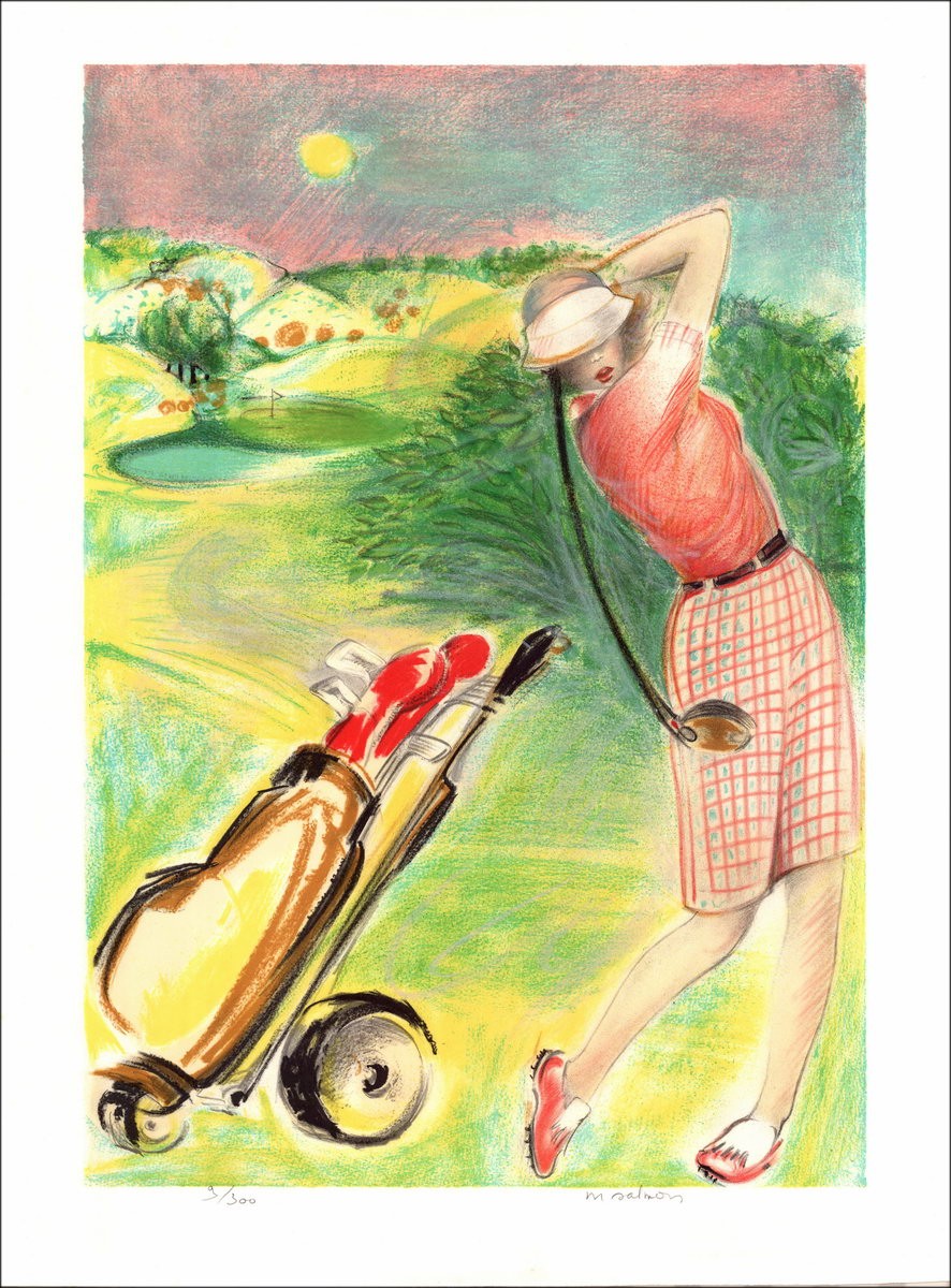 Michèle SALMON - Lithographie Originale "Golfeur, Le Swing"