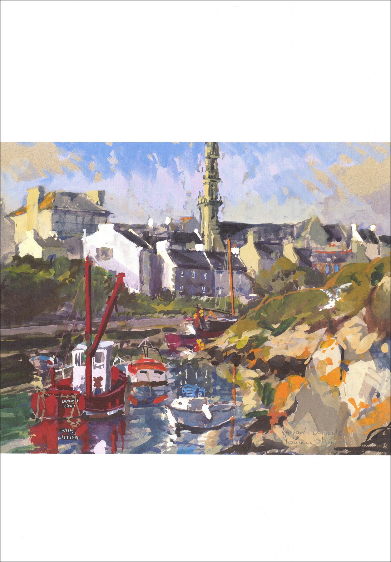 OLIER RONAN - Cartellone "La baia di Lampaul Ouessant" 69x49cm