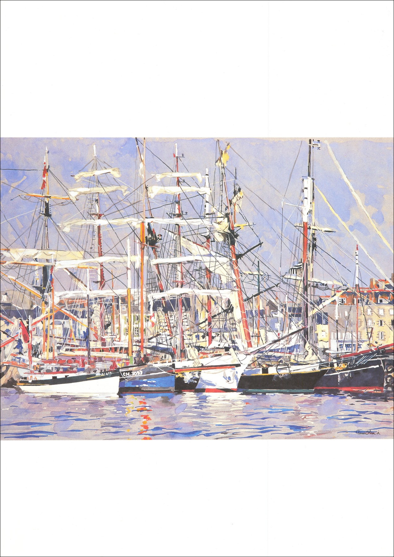 Kunst Poster "Segelboote am Hafen" 68x48cm