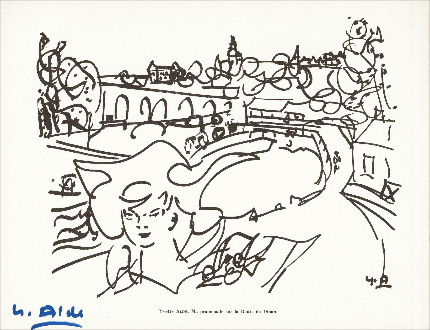 Yvette ALDE - Lithograph "La route de Dinan" 27x21cm - 1961