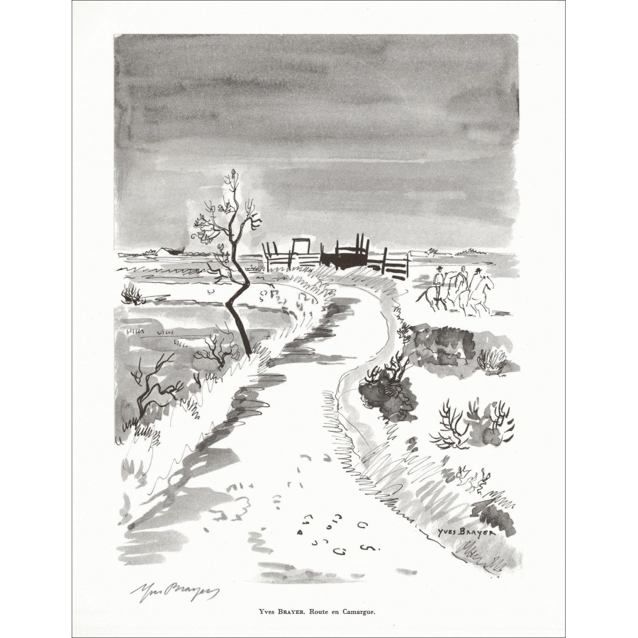 BRAYER Yves - Lithographie "Route en Camargue" 27x21cm - 1961