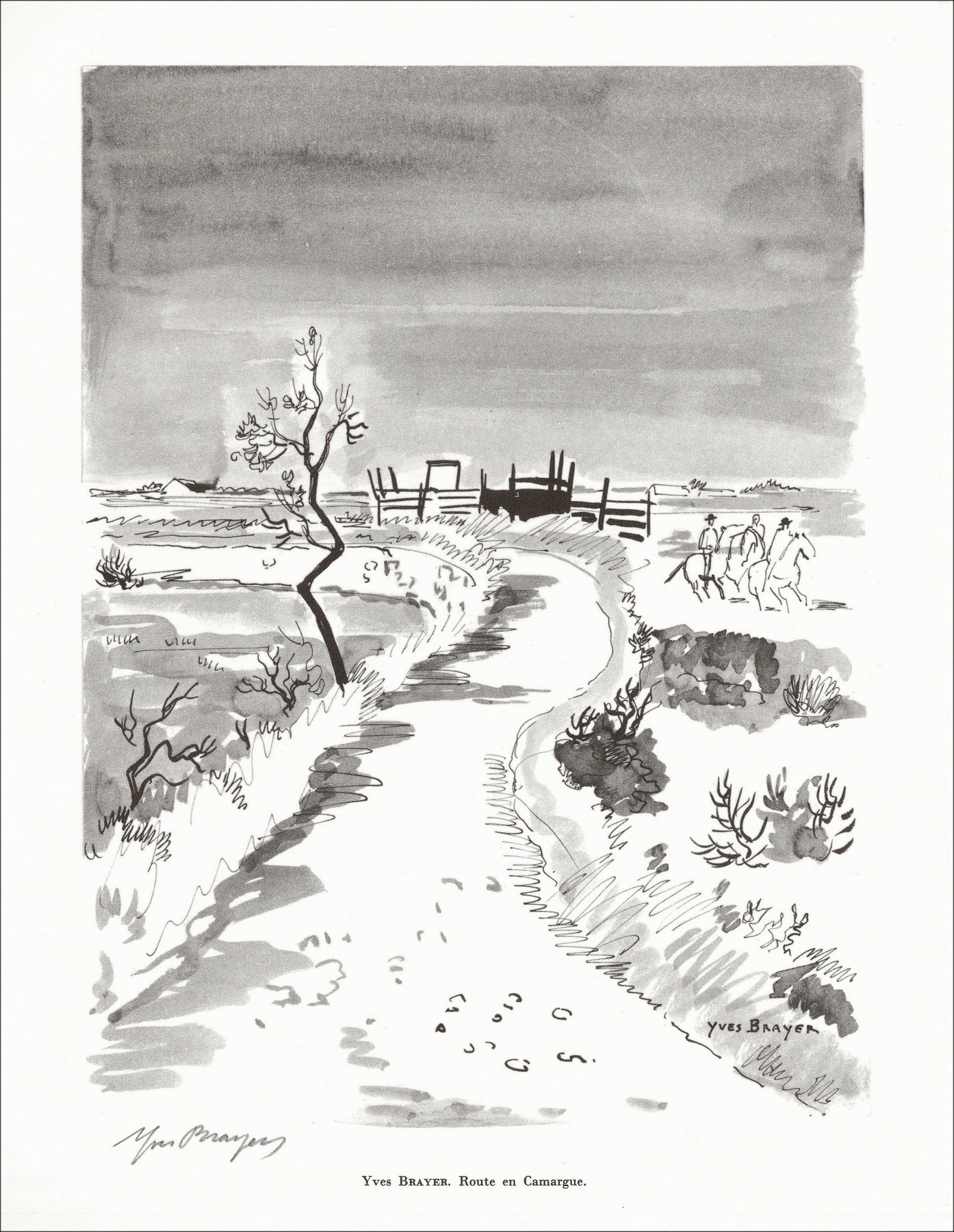 BRAYER Yves - Litografía "Camino en Camargue" 27x21cm - 1961