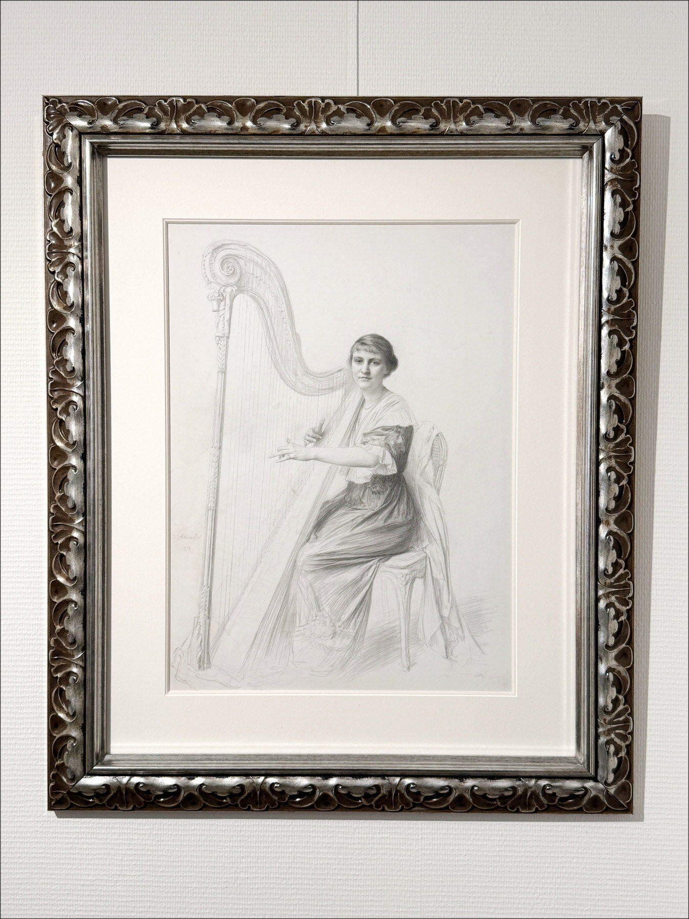 Original dibujo de Émile Friant – Harp woman (1913) - 55x41cm