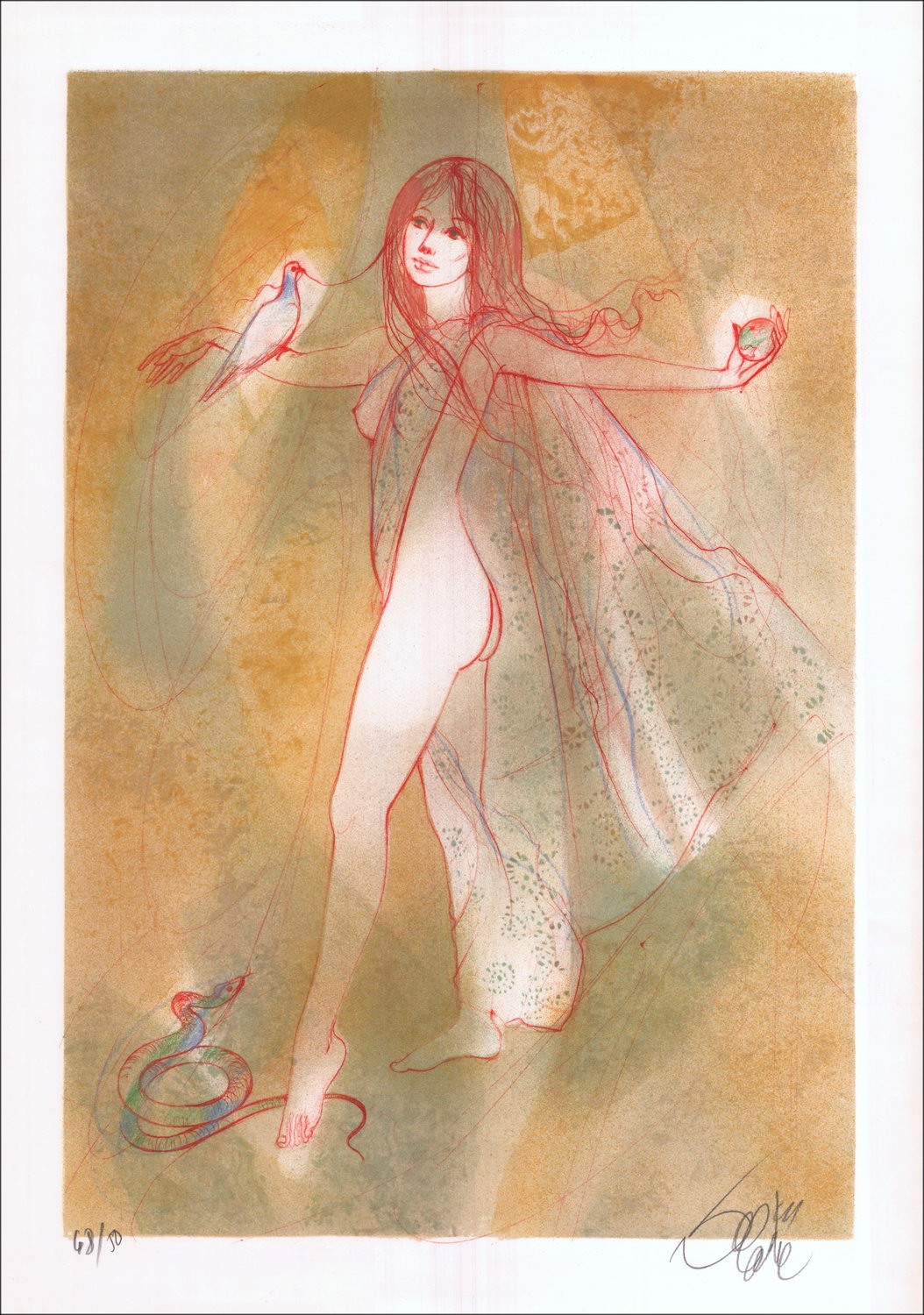 VALADIE Jean-Baptiste "Ève des Èves" Litografia originale firmata a matita 55x39cm