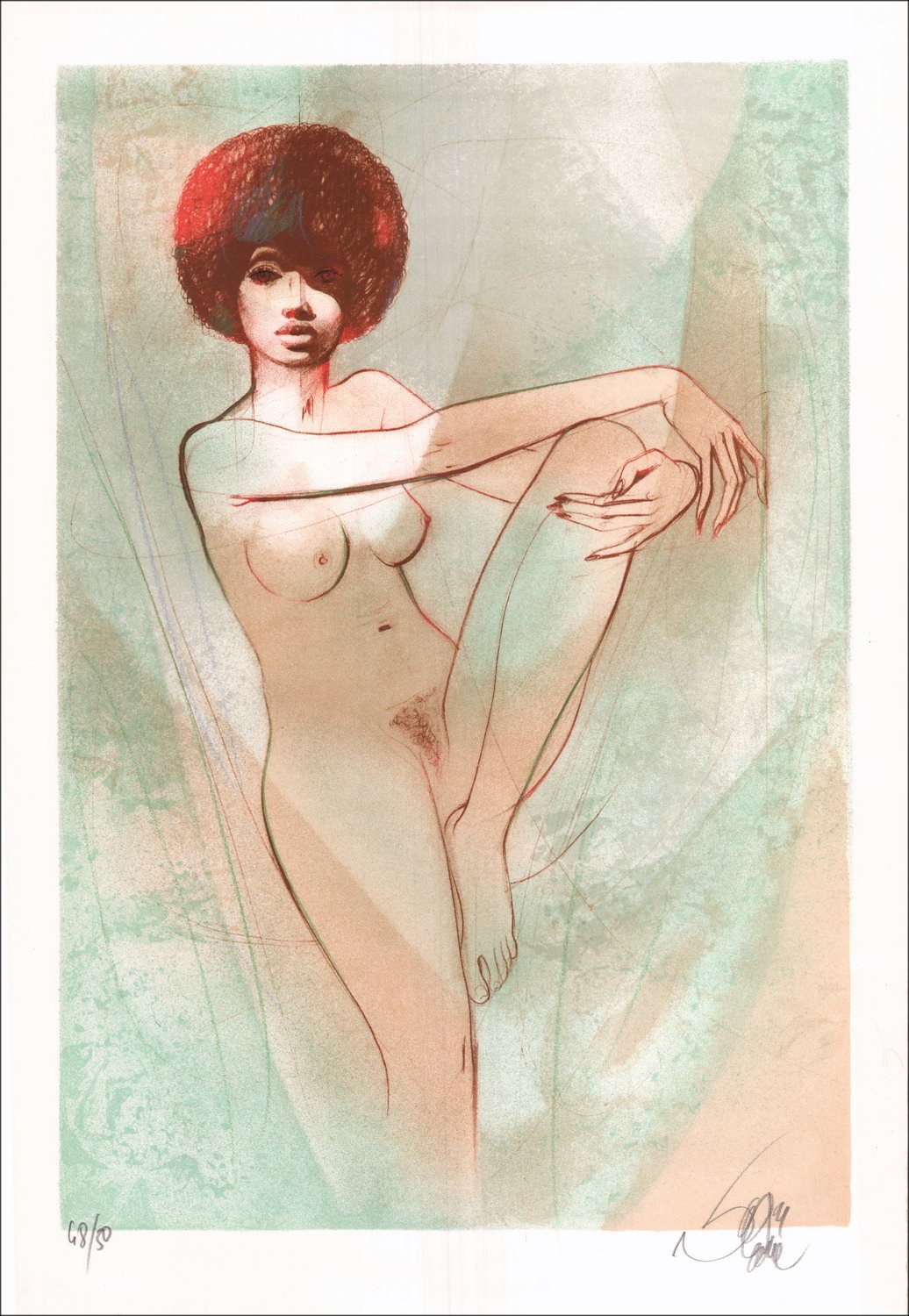 Valadie Jean-Baptist "Black Ève" Original-Lithographie in Bleistift 55x39cm unterzeichnet