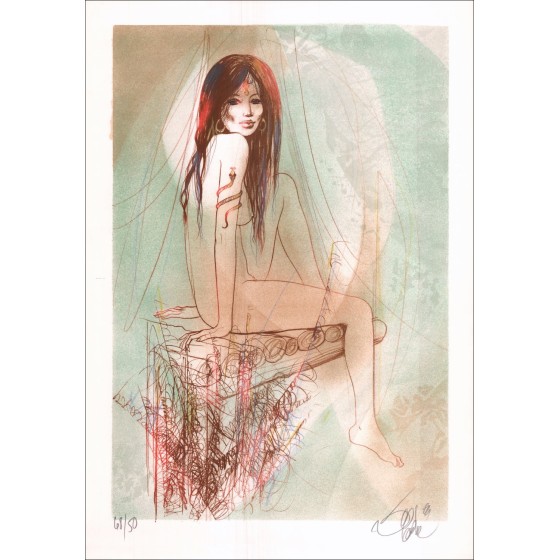 Valady Jean-Baptiste "Indian Eve" Original-Lithographie in Bleistift signiert 55x39cm