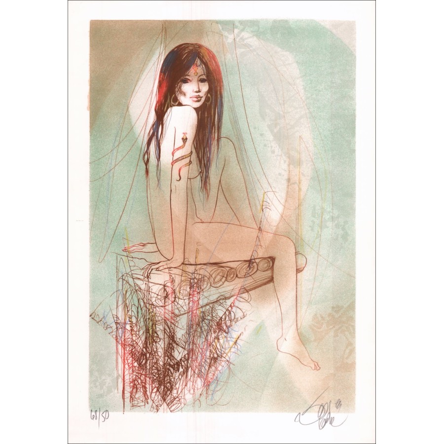 ADADIE Jean-Baptiste "Indian Eve" Lith Origin Originele gesigneerd met een potlood van 55x39cm