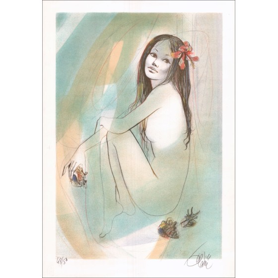 ADADIE Jean-Baptiste "Eve Polynesienne" Lith Origin Originele gesigneerd met een potlood van 55x39cm