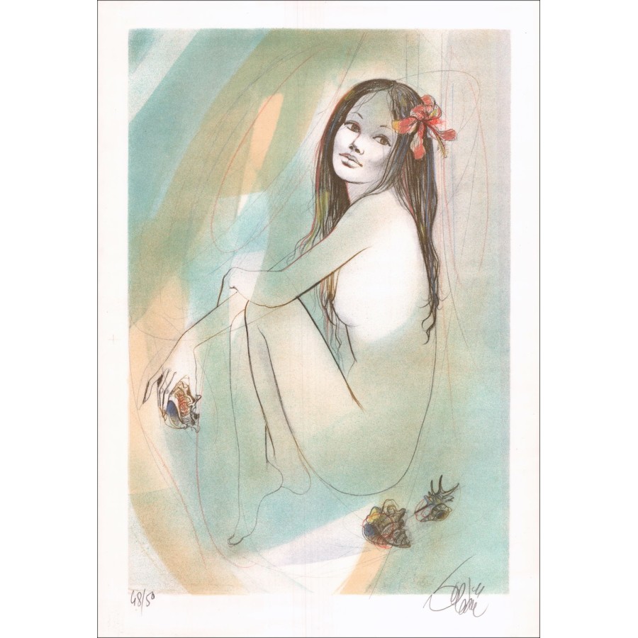 VALADIE Jean-Baptiste "Polynesian Eve" Original lithograph signed in pencil 55x39cm