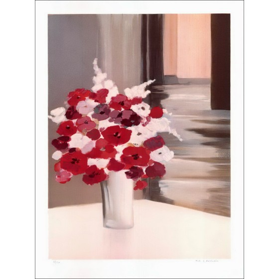 Pierre-Gérard LANGLOIS - Litografia originale "Il mazzo rosso" 76x55cm, firmata e numerata a matita dall'artista