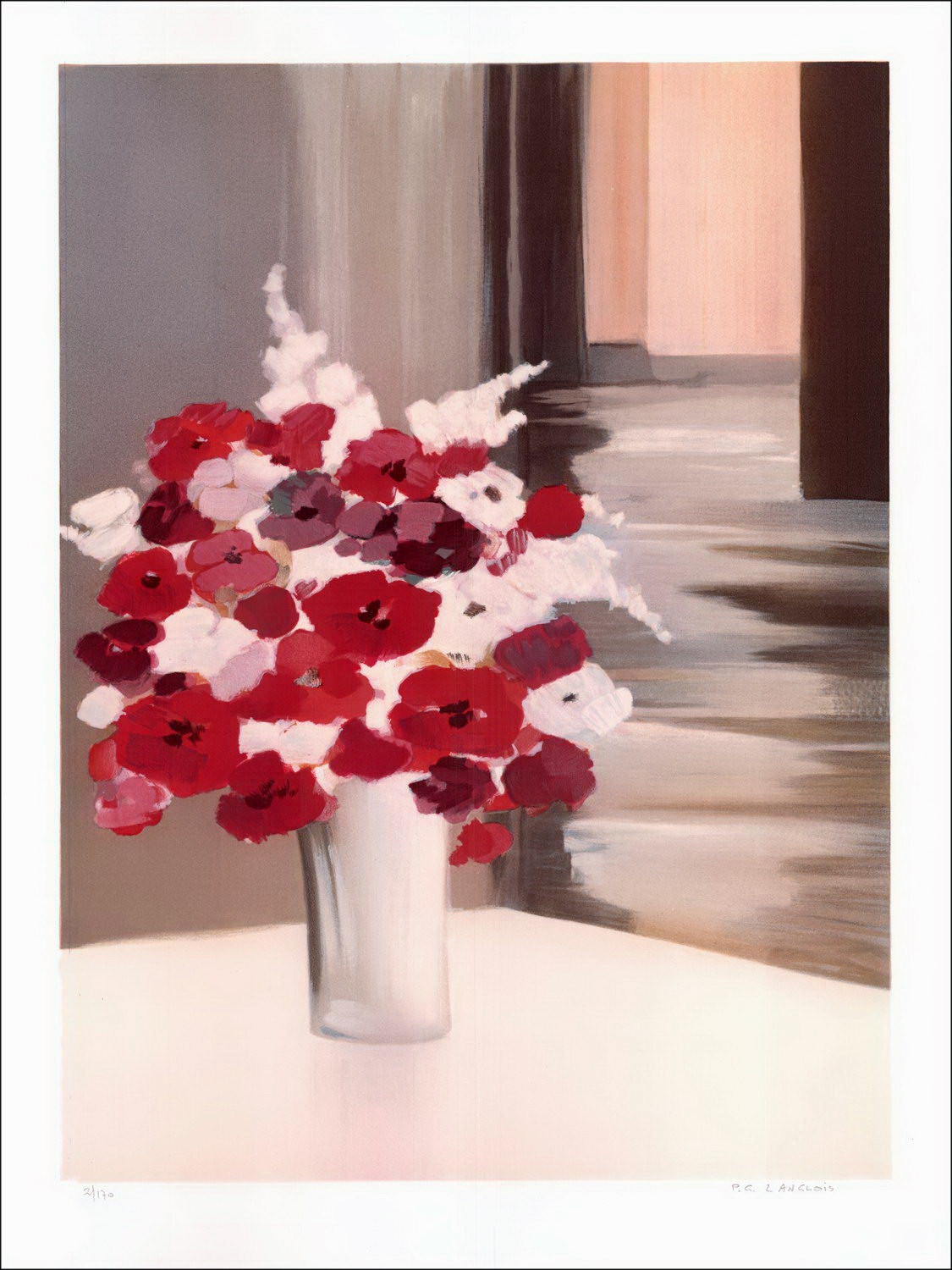Pierre-Gérard Langlois - Litografía original "The Red Bouquet" 76x55cm, firmado y numerado a lápiz por el artista