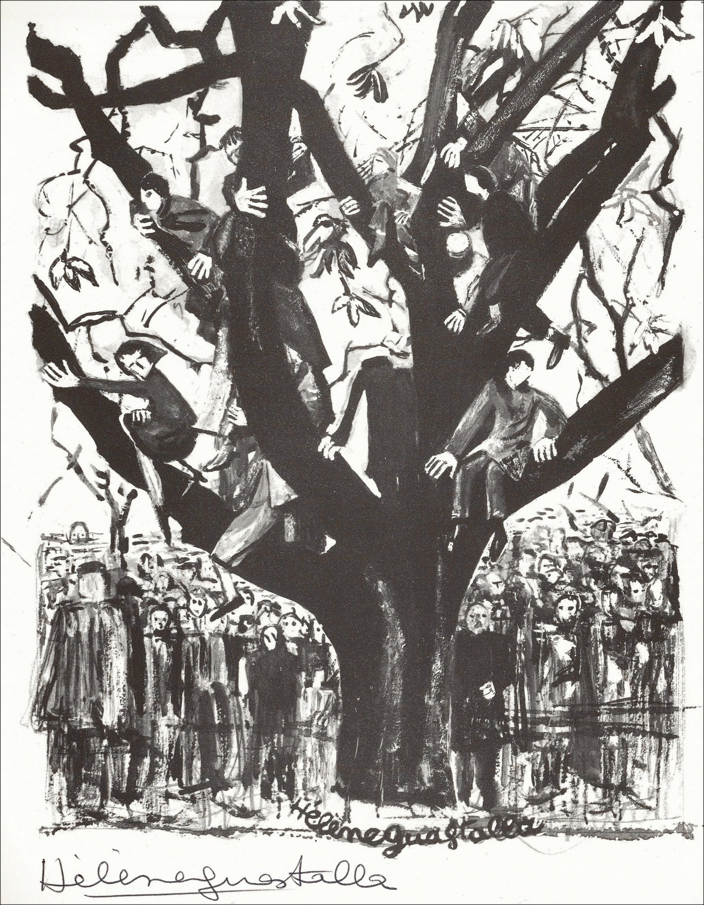 GUASTALLA Hélène - Lithograph "The crowd" 27x21cm - 1963