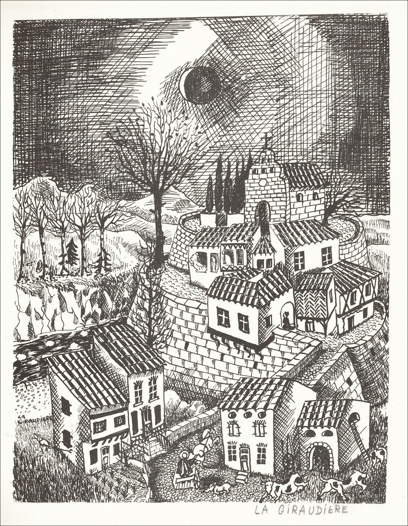Mady de la Giraudière – Il villaggio (1963), litografia