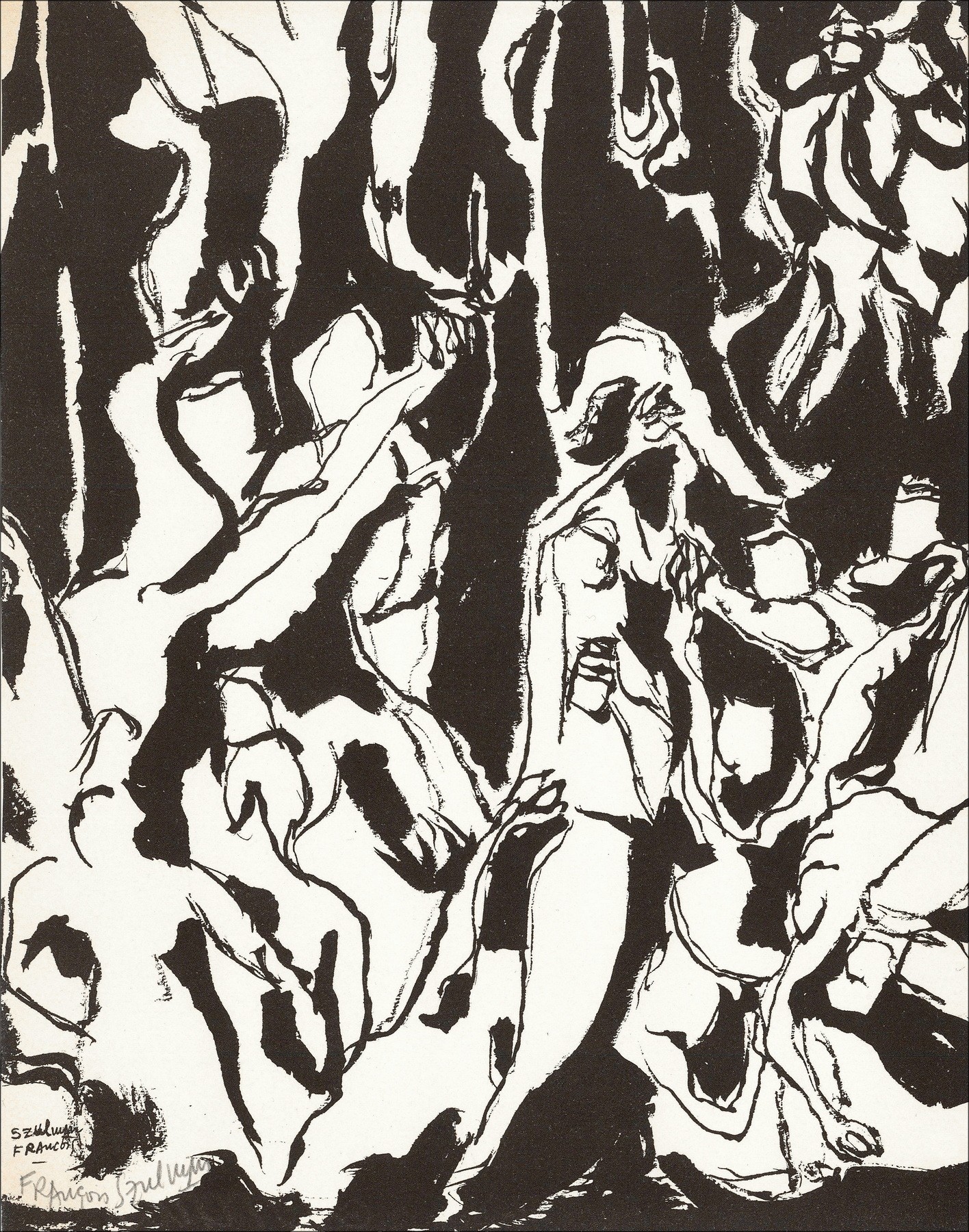 Szulman François - Lithoh "De menigte" 27x21cm - 1963