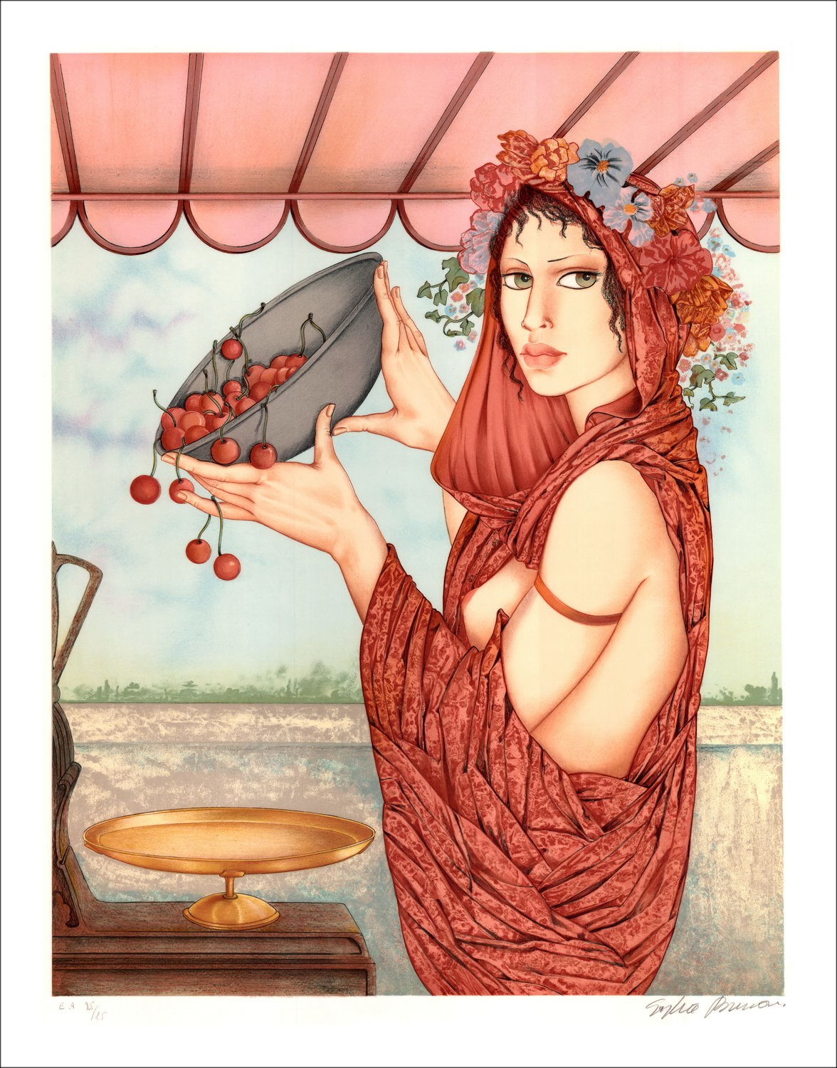 Sophie BUSSON - Lithographie Originale " Les cerises" - 75x56cm signée au crayon