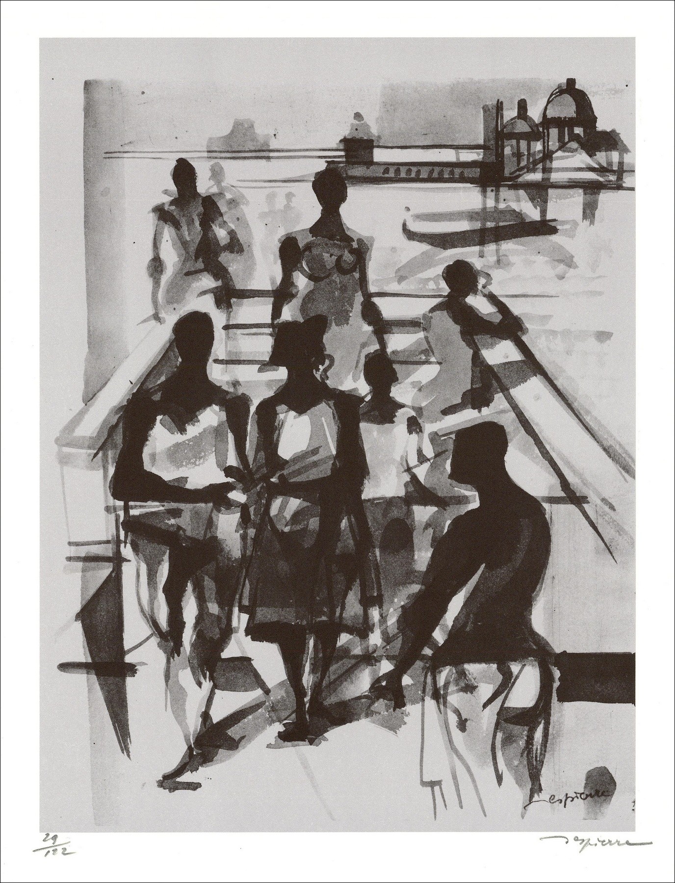 Jacques Despierre - Personages in Venetië (1971), litho