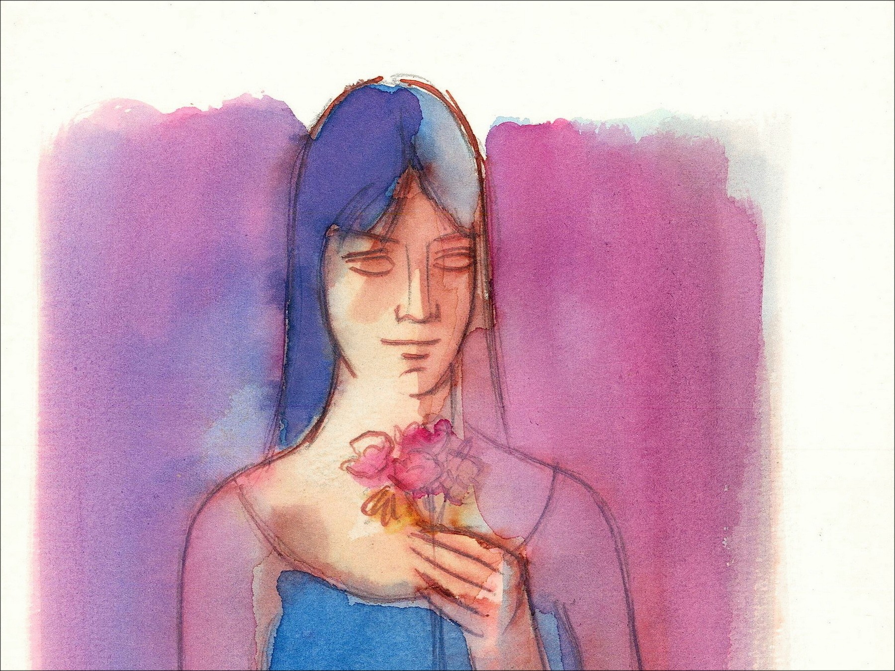 Georges Simonka - vrouw met bloemen (1975), tekening