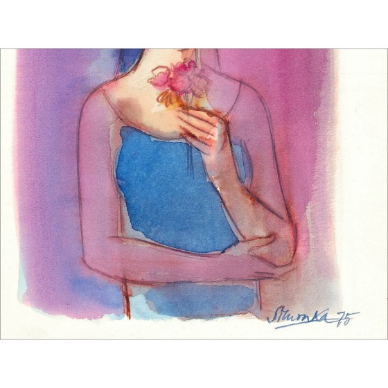 Georges Simonka – Mujer con flores (1975), dibujo