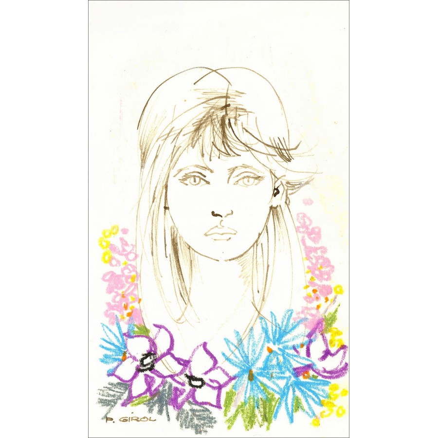 Paul Girol - bloemportret, originele tekening