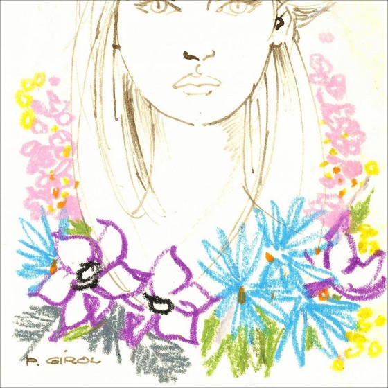 Paul Girol – Portrait with flowers, original drawing