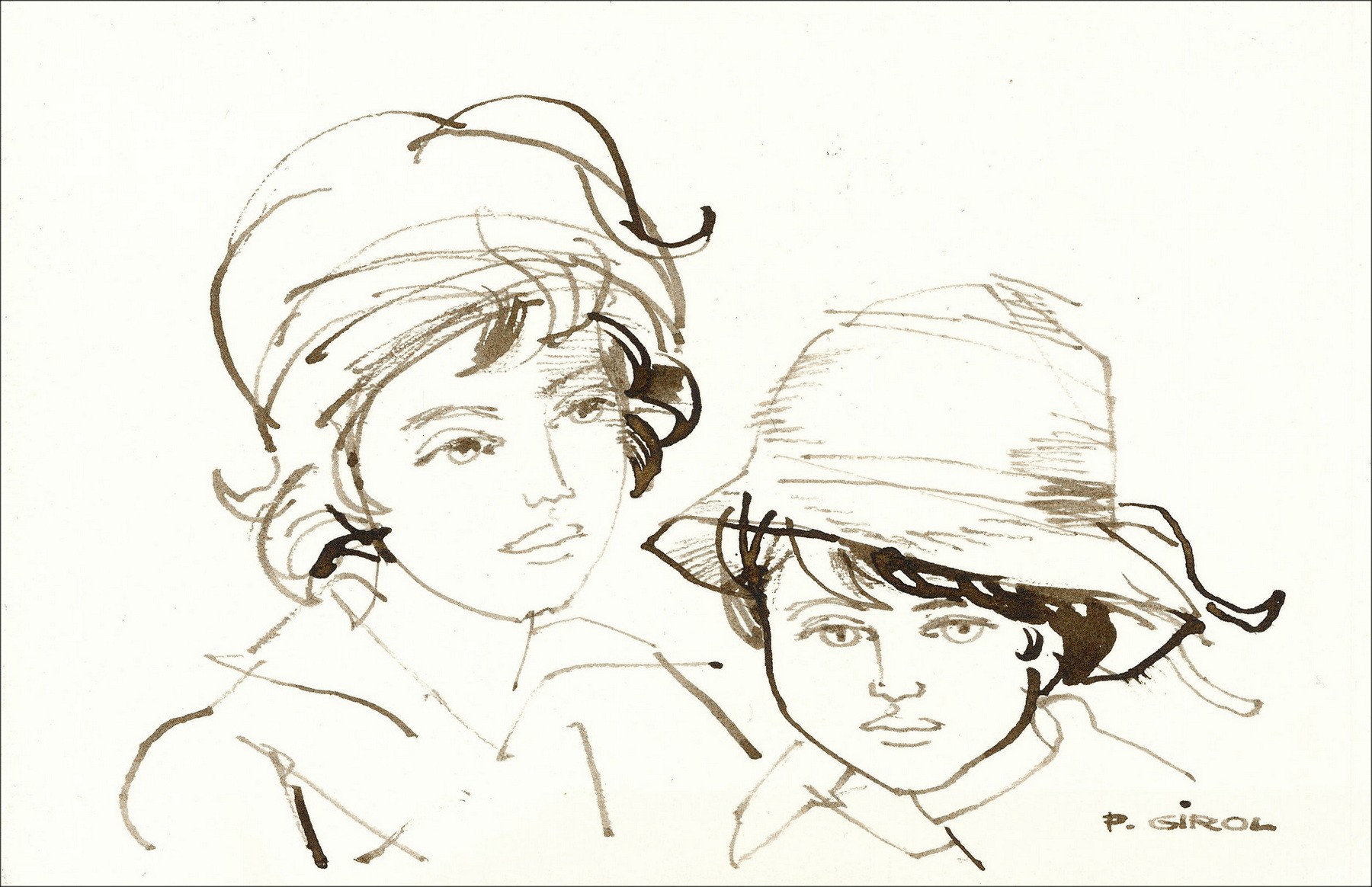 Paul Girol – Portraits, dessin original (13,5 x 21 cm)