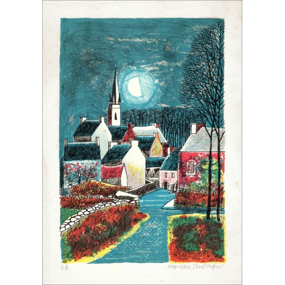 François Szulman – Nuit au village, lithographie