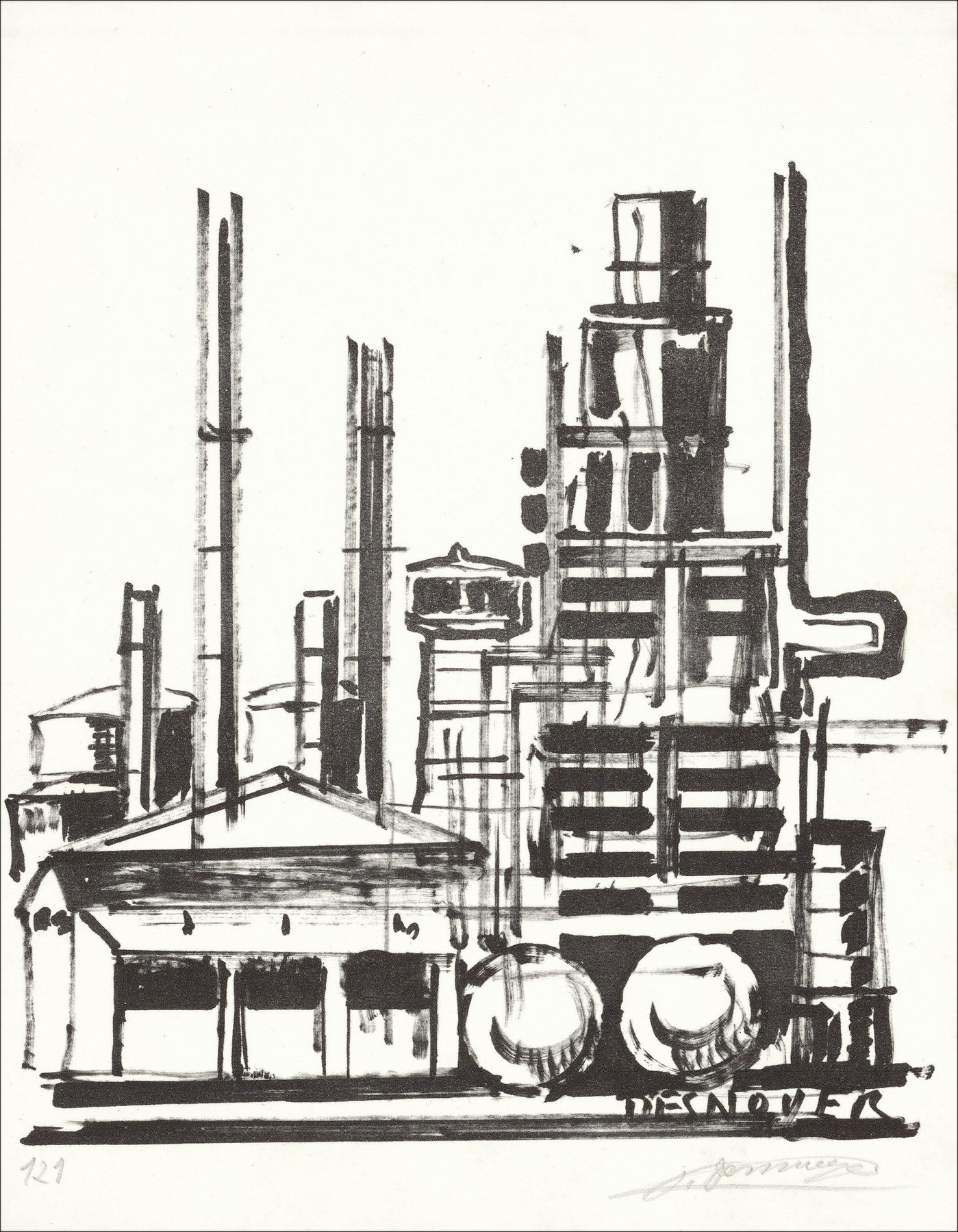 DESNOYER François - Litografía "La fábrica" 27x21cm - 1963