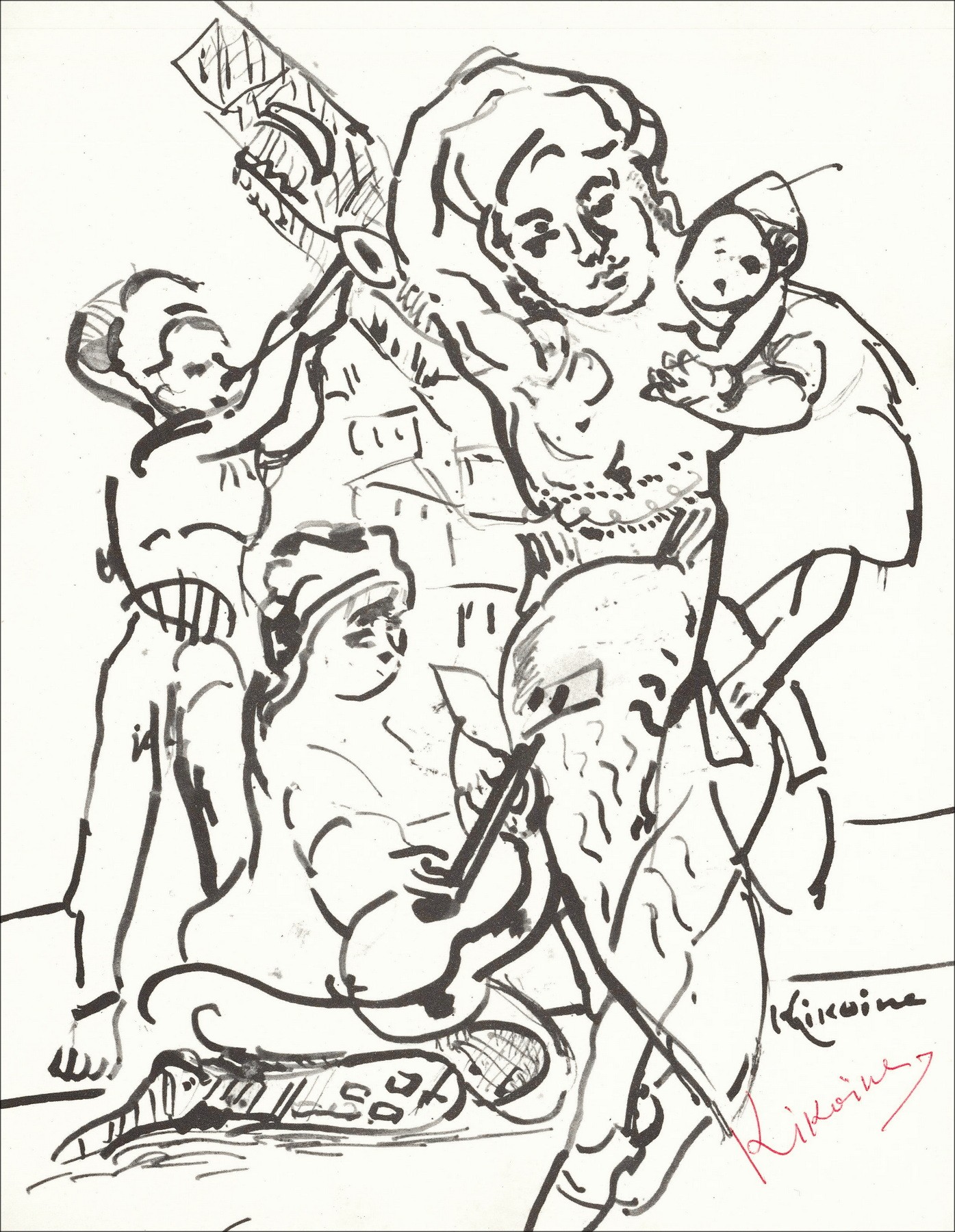 KIKOÏNE Michel - Lithographie "Mutterschaft und Musik" 27x21cm - 1963