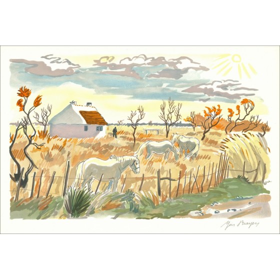 Yves Brayer - Vista de Provenza, Caballos de Camargue