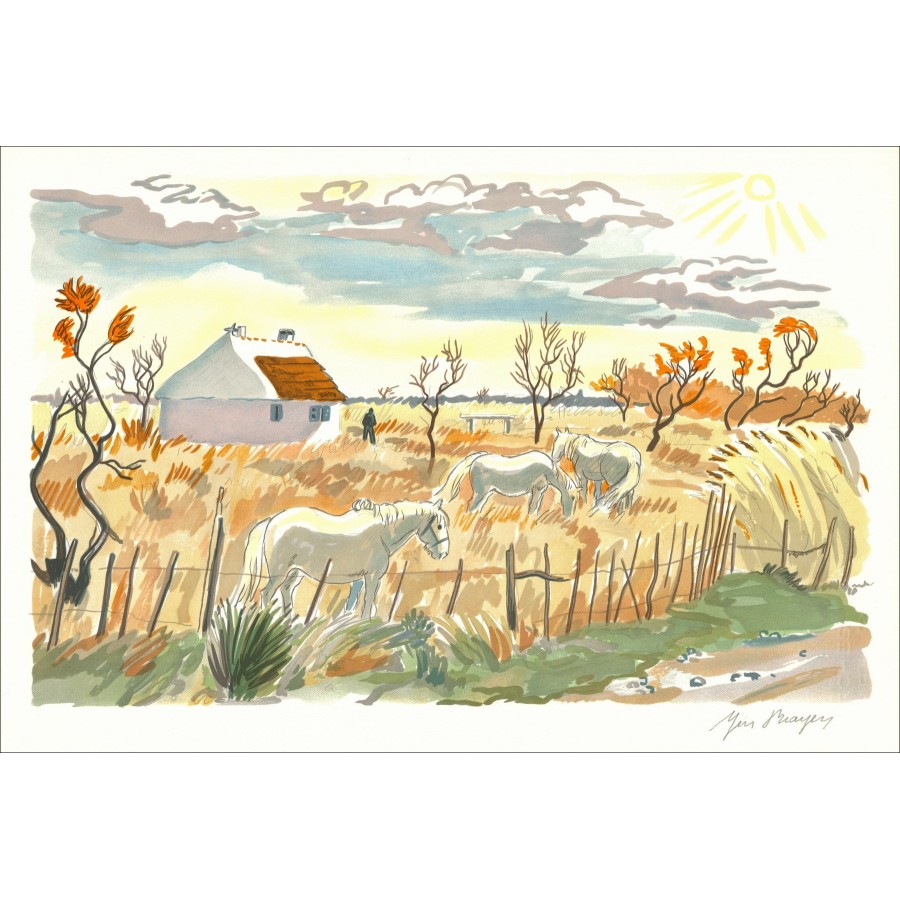 Yves Brayer - Ansicht der Provence, Camargue-Pferde