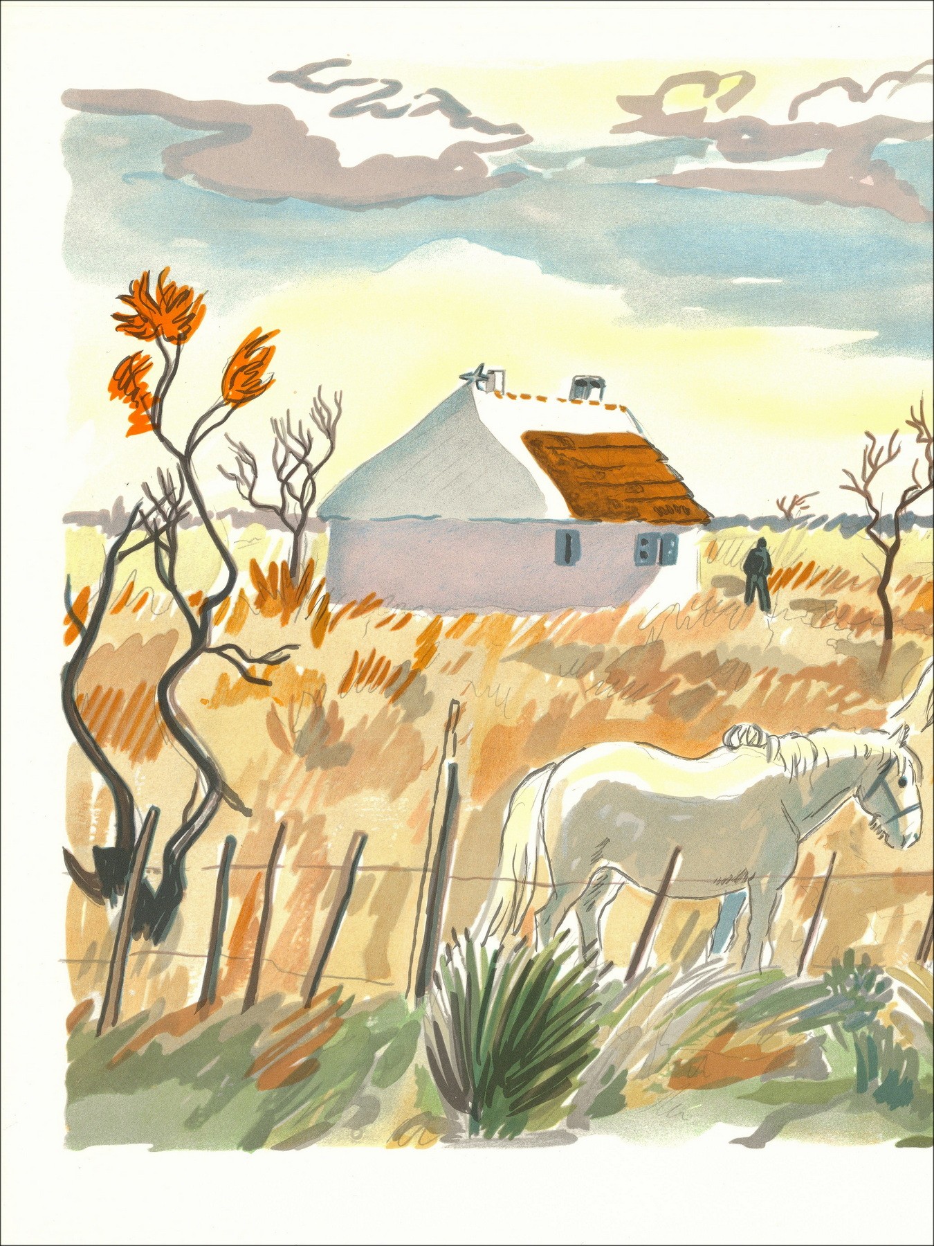 Yves Brayer - Ansicht der Provence, Camargue-Pferde