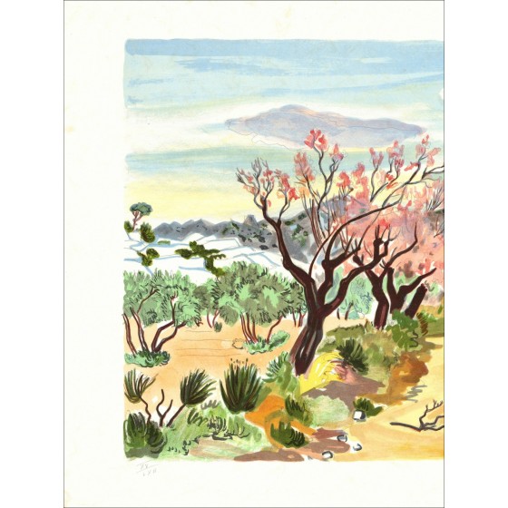 Yves Brayer - Almond trees in spring (1973), lithograph