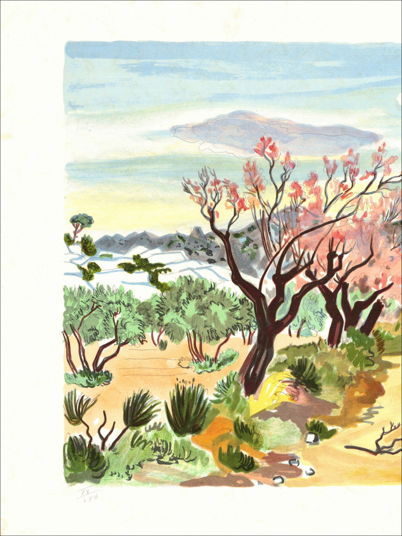 Yves Brayer – Les amandiers au printemps (1973), lithographie
